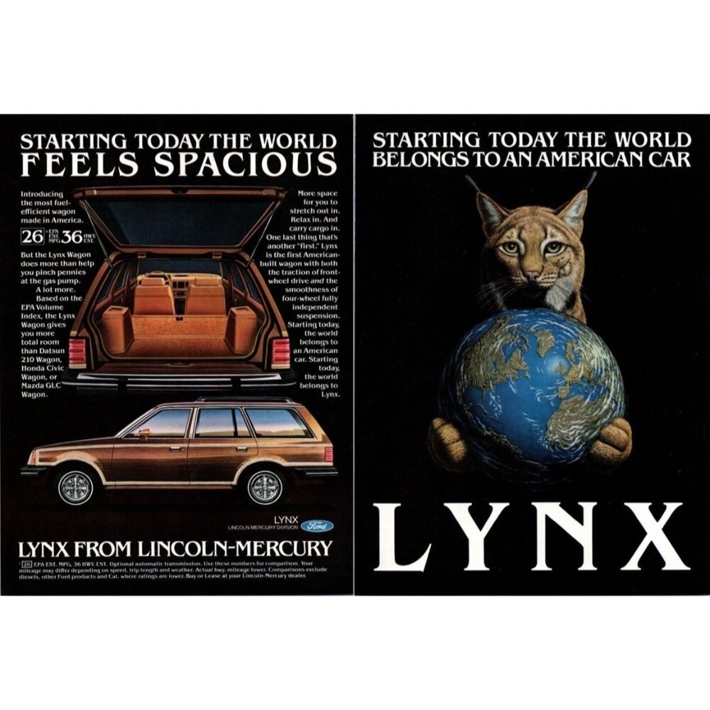 1981Mercury Lynx Station Wagon 2 Page Vintage Print Ad 80s Family Car Wall Art